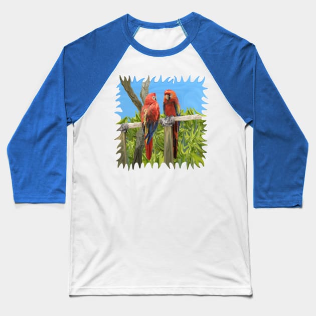 Scarlet Macaw Parrots Perching Baseball T-Shirt by distortionart